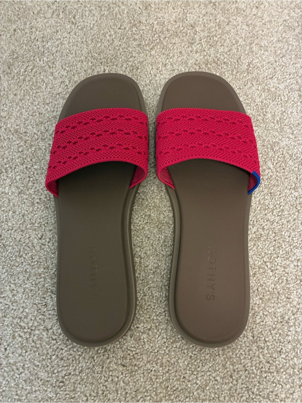 Rothy's Pink Knit Slide Sandals with Brown Footbed